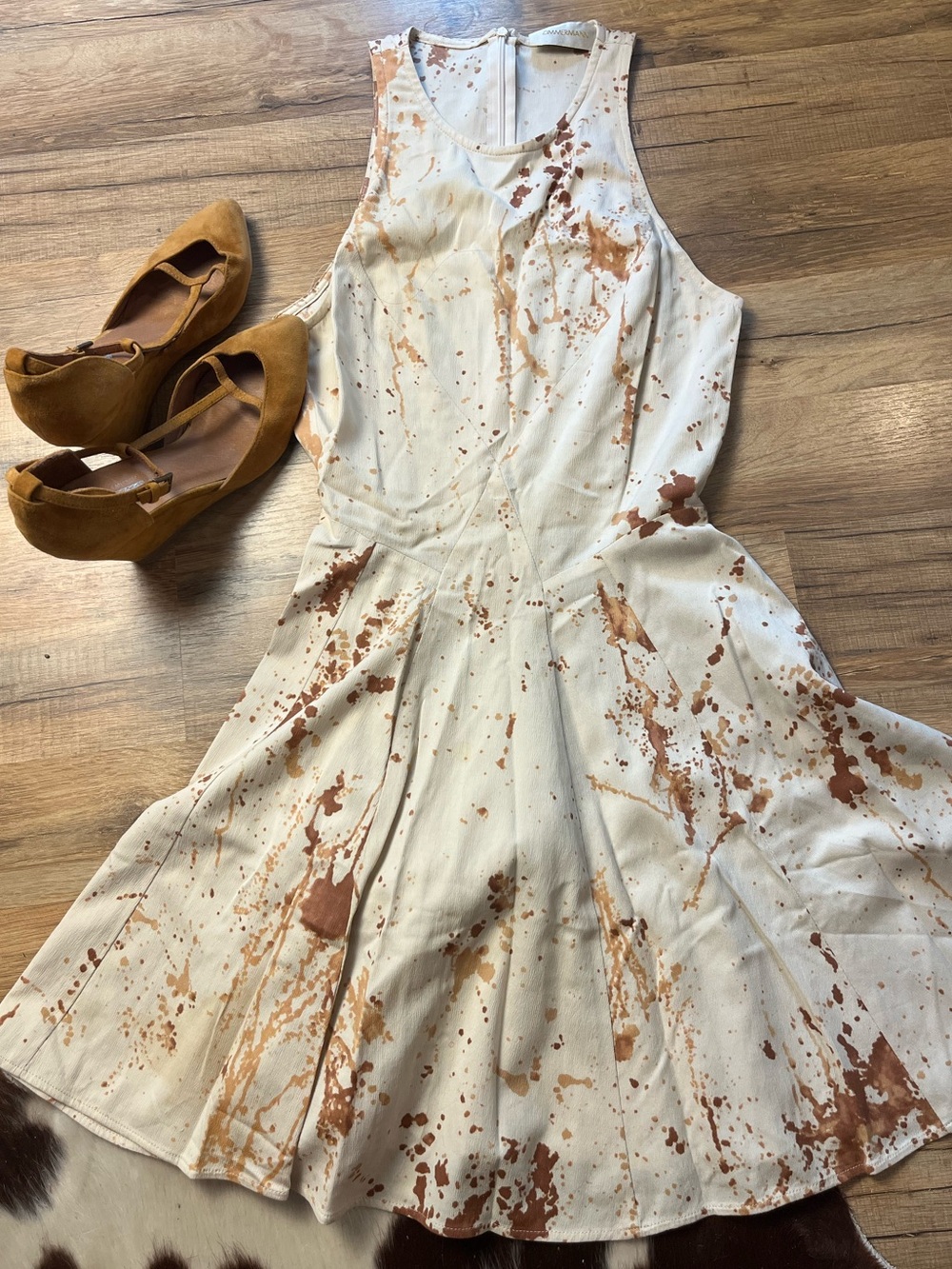 Zimmermann Cream Splash-Print Sleeveless Fit & Flare Dress